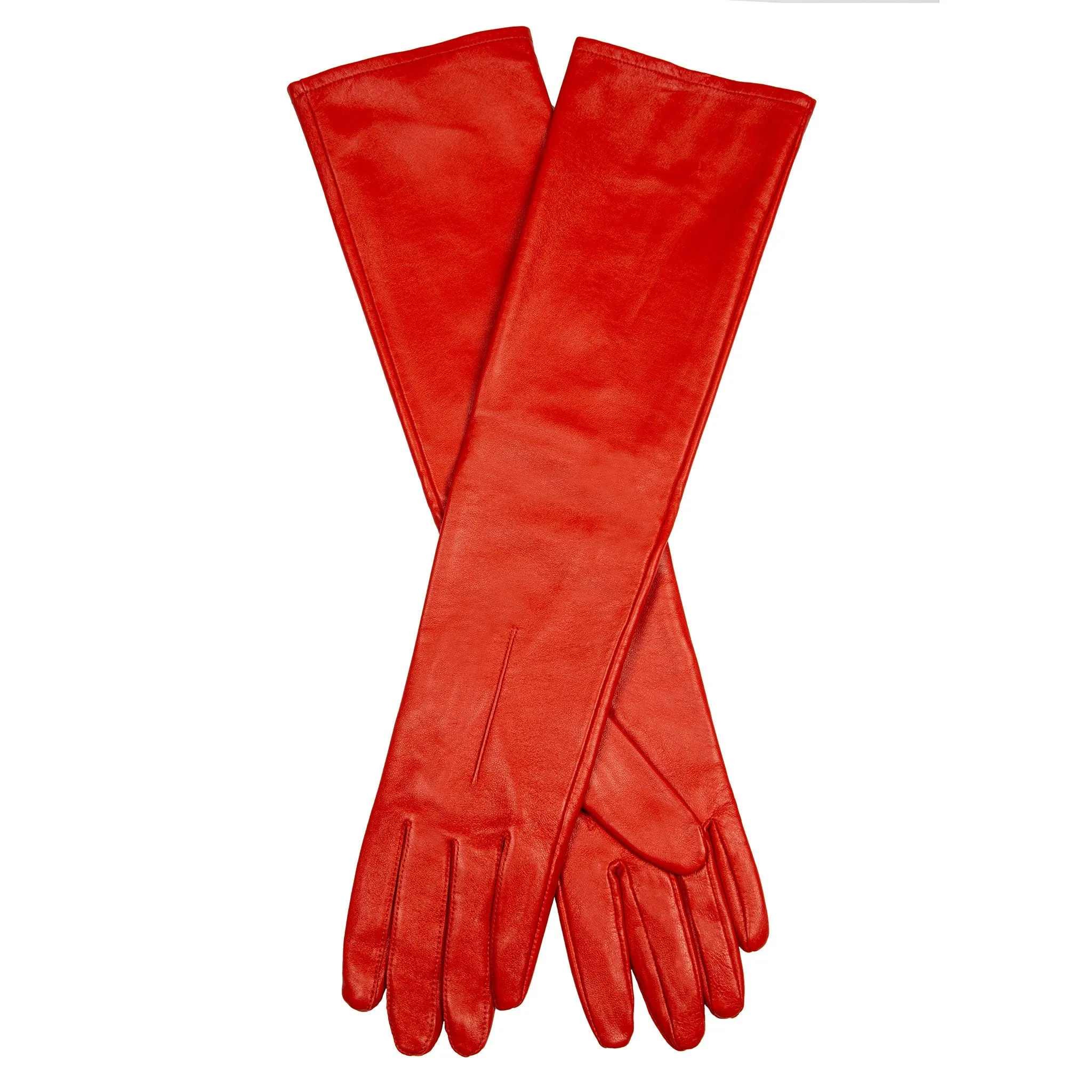 Women's Single-Point Long Above-Elbow Lined Leather Gloves